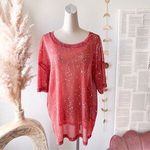 SHEIN Uversized Urange Mesh Silver Celestial Stars Size M